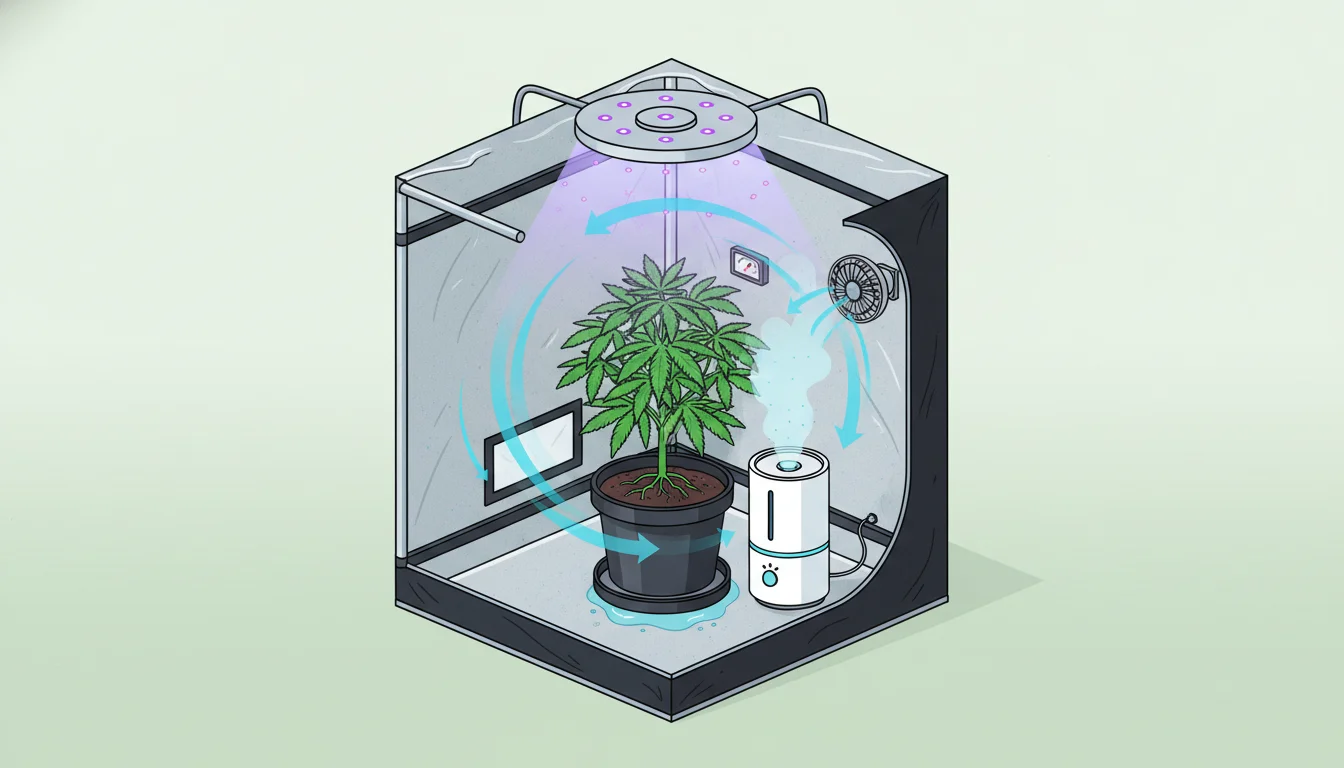 Illustration showing humidifier inside grow tent concept
