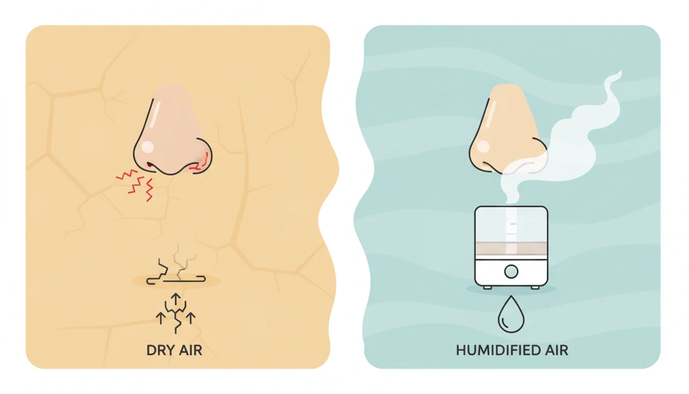 Illustration showing will humidifier help with bloody nose concept