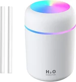Colorful Cool Mist Mini Humidifier 300ml, USB Personal Desktop Humidifiers for Car Office Home Travel, Auto Shut-Off, 2 Mist Modes, Ultra Quiet (White)
