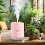 HOTLIFE Portable Mini Humidifier, Small Cool Mist Plant Humidifiers, Rechargeable Personal Desktop Humidifier for Bedroom, Office, Nursery, Travel with Night Light, Auto Shut-Off, 3 Filter (Light pink)