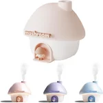 Cute Mushroom House Humidifier, 300ml Small Cool Mist Humidifers, USB Rechargeable Mini Portable Air Humidifer with Night Light for Bedroom, Office, Car, Travel, Indoor Plants (Pink)