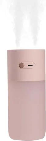 HODEMI Portable Small Humidifier - Cold Mist Humidifiers with Water Shortage Protection, Warm Night Light, Recharge Dual Nozzle Mini Humidifier for Bedroom, Plants, Office, and Car (Pink)