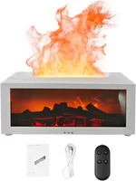 3D Flame Fireplace Humidifier Quiet Aroma Diffuser with Controller 150ml Essential Oil Diffuser Colorful Light Modes for Home Office(White)