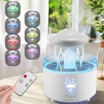 Humidifier with Light, 7-Color Rotating Jellyfish Humidifier with Remote & Timer, 300ML Water Drip Diffuser with Essential Oil Diffuser, Funny Rain Moistener Night Light for Room (White-Jellyfish)