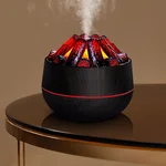 Volcano Diffuser - Flame Essential Oil Diffuser & Bedroom Humidifier with LED Cold Flame Light - Charcoal Fire Humidifier Perfect for Study, Living Room & Bedroom 【Dark wood】
