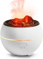 Volcano Humidifier, 360ml Aroma Diffuser, 7 Lighting Colors Flame Diffuser, Timer & Auto Shut-Off Air Diffuser, Ultrasonic Cool Mist Humidifier Suitable for Bedroom, Offices, SPA - White